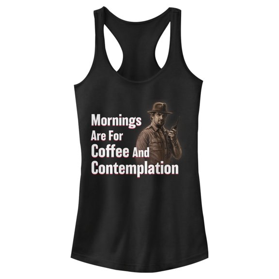 Netflix Junior's Stranger Things Hopper Coffee and Contemplation Racerback Tank Top Black 2X Large