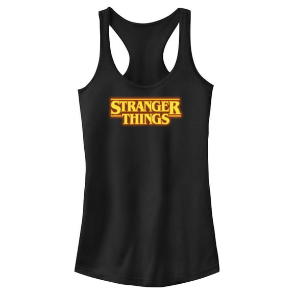 Netflix Junior's Stranger Things Orange Logo Racerback Tank Top Black Small
