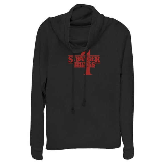 Netflix Junior's Stranger Things Red Logo 4 Cowl Neck Sweatshirt Black 3X Large