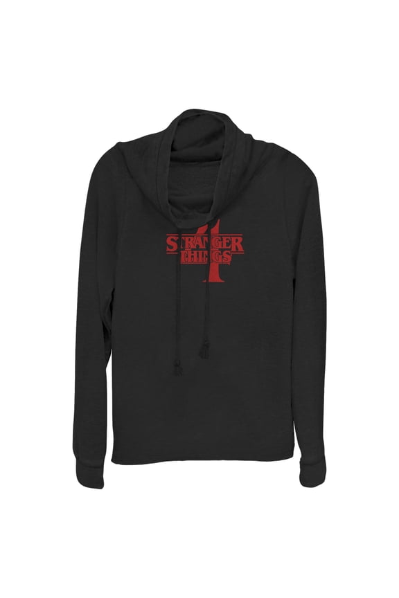 Netflix Junior's Stranger Things Red Logo 4 Cowl Neck Sweatshirt Black Small