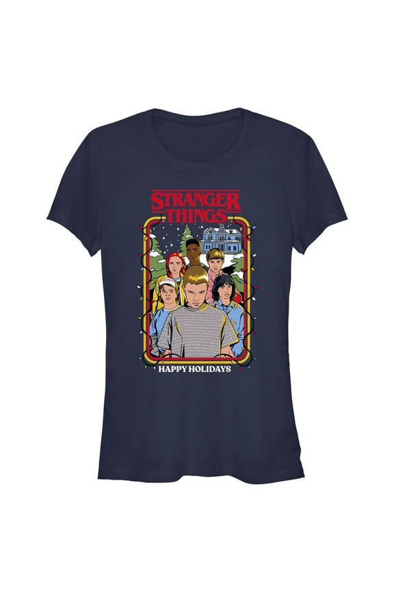 Netflix Junior's Stranger Things Retro Happy Holidays Card Graphic T-Shirt