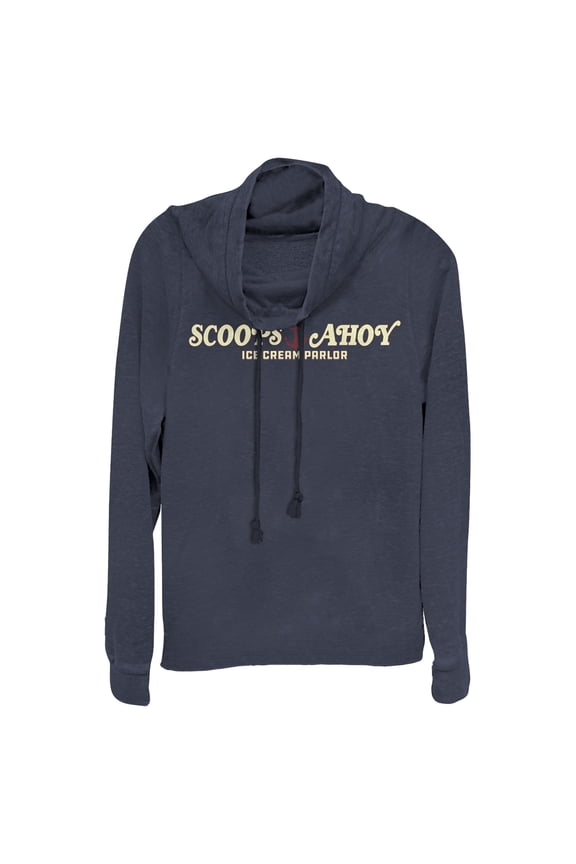 Netflix Junior's Stranger Things Scoops Ahoy Nautical Logo Cowl Neck Sweatshirt Navy Blue Medium