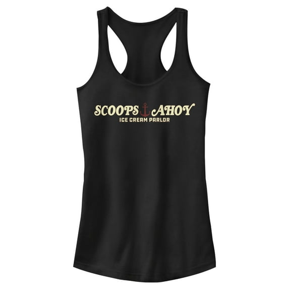 Netflix Junior's Stranger Things Scoops Ahoy Nautical Logo Racerback Tank Top Black 2X Large