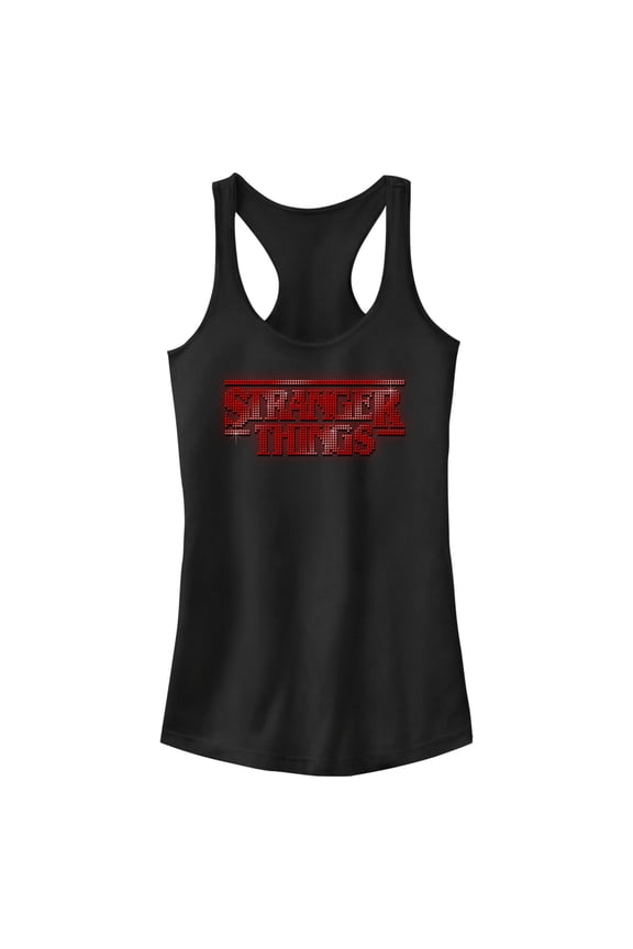 Netflix Junior's Stranger Things Sparkly Red Marble Logo Racerback Tank Top Black Small