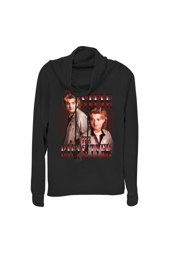 Netflix Junior's Stranger Things Steve The Babysitter Cowl Neck Sweatshirt Black X Small