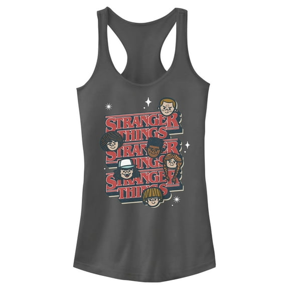 Netflix Junior's Stranger Things The Gang Cartoon Logo Racerback Tank Top Charcoal X Small