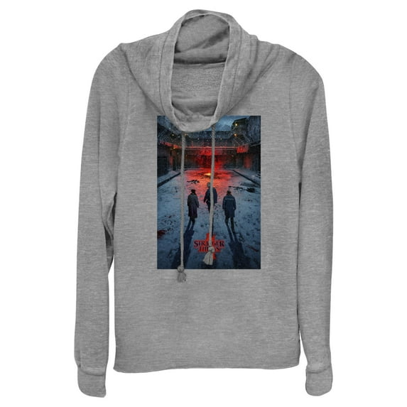 Netflix Junior's Stranger Things Winter Rift Russia Poster Cowl Neck Sweatshirt Gray Heather 2X Large