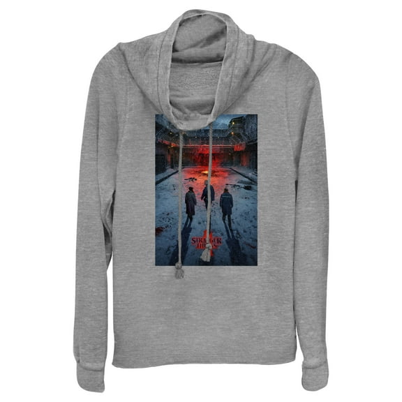 Netflix Junior's Stranger Things Winter Rift Russia Poster Cowl Neck Sweatshirt Gray Heather Large