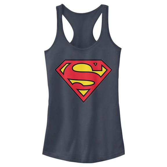 Junior's Superman Classic Logo Racerback Tank Top Indigo Medium