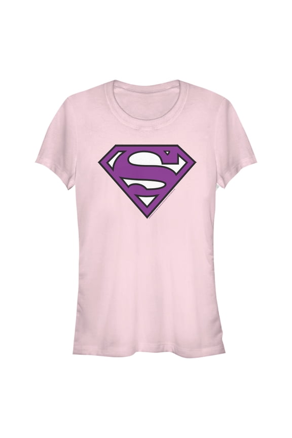Junior's Superman Classic Purple Logo Graphic Tee Light Pink Small