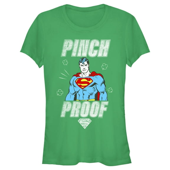Junior's Superman St. Patrick's Day Pinch Proof Man of Steel  Graphic Tee Kelly Green 2X Large