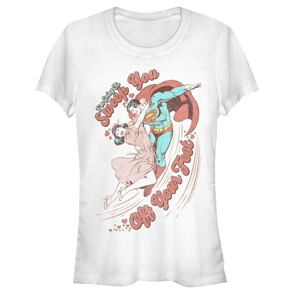 Junior's Superman Valentine's Day Sweep You Off Your Feet Graphic Tee White 2X Large