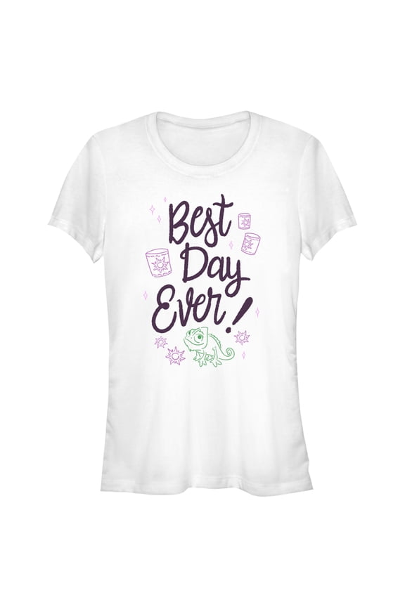 Junior's Tangled Best Day Ever Pascal Graphic Tee White Medium