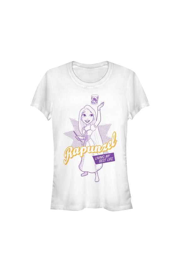 Junior's Tangled Best Life Pop Art  Graphic Tee White Medium