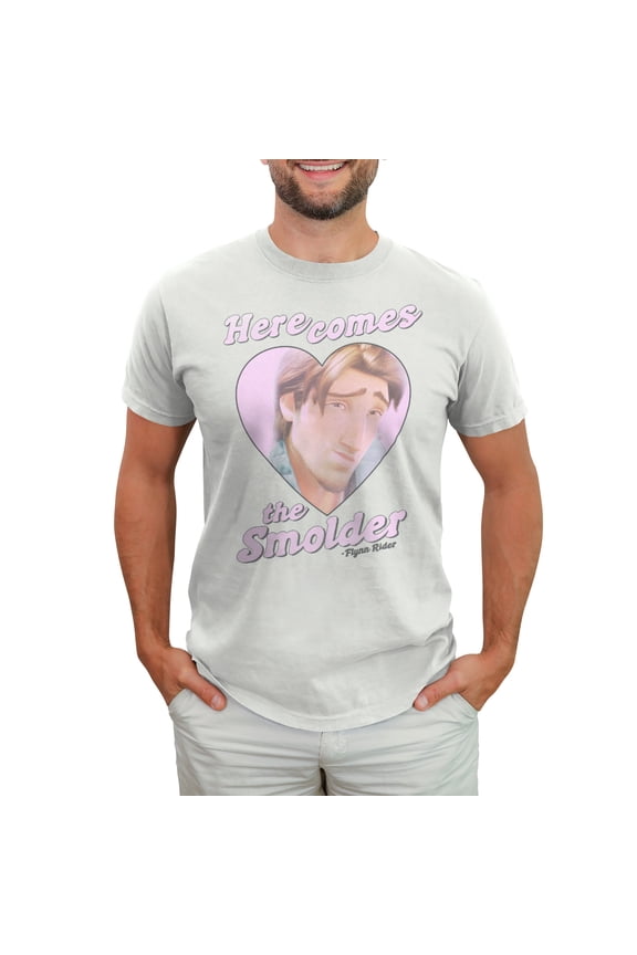 Men's Tangled Flynn Rider Here Comes the Smolder Graphic Tee White Small