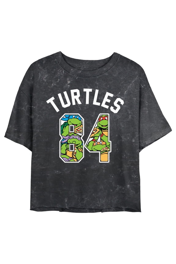 Junior's Teenage Mutant Ninja Turtles 84 Turtles Logo Graphic Crop T-Shirt Black X Large