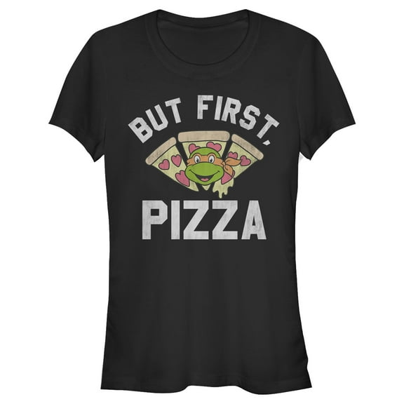 Junior's Teenage Mutant Ninja Turtles But First Pizza Graphic Tee Black 2X Large