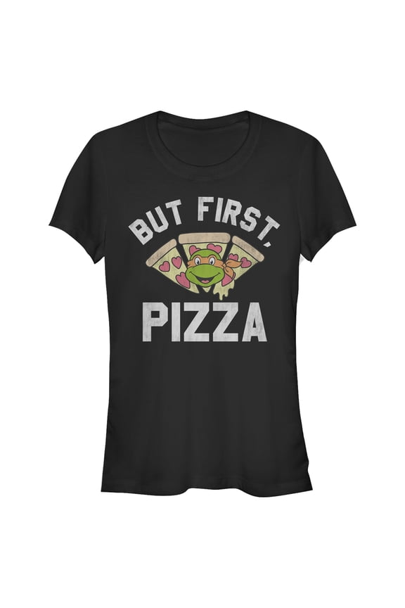 Junior's Teenage Mutant Ninja Turtles But First Pizza Graphic Tee Black Large