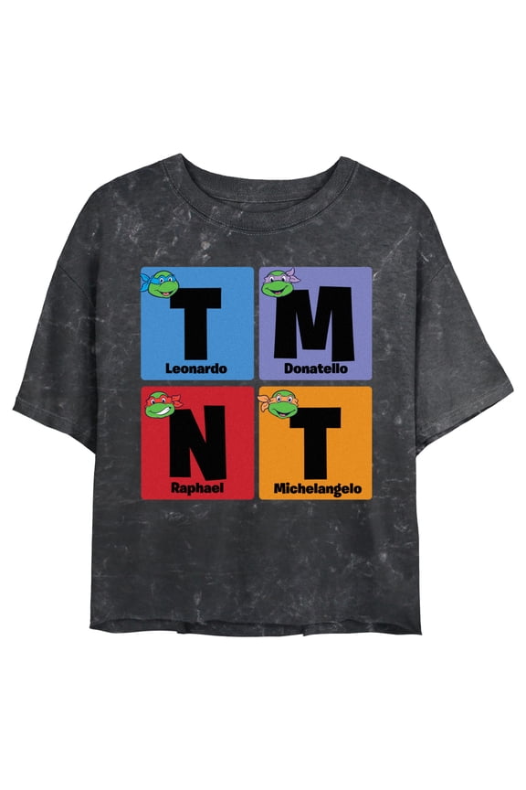 Junior's Teenage Mutant Ninja Turtles Colorful Turtle Elements Portraits Graphic Crop T-Shirt Black 2X Large
