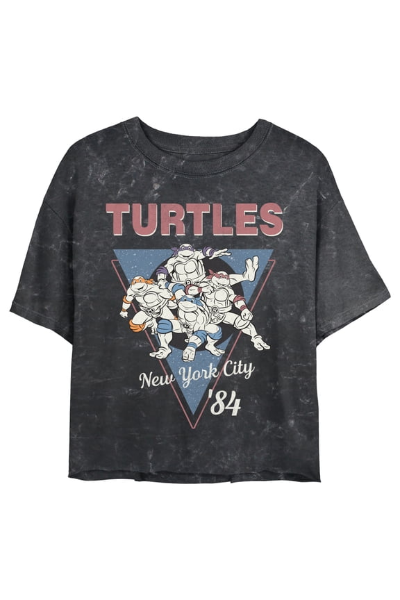 Junior's Teenage Mutant Ninja Turtles Distressed Group Triangle Graphic Crop T-Shirt Black X Large