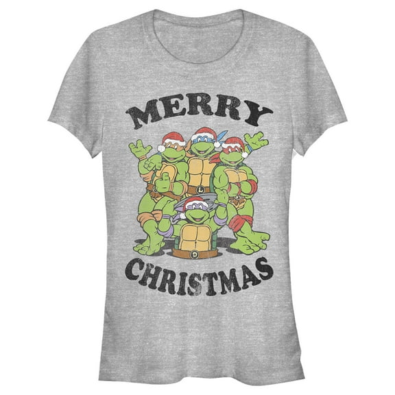 Junior's Teenage Mutant Ninja Turtles Distressed Merry Christmas Graphic Tee Athletic Heather Small