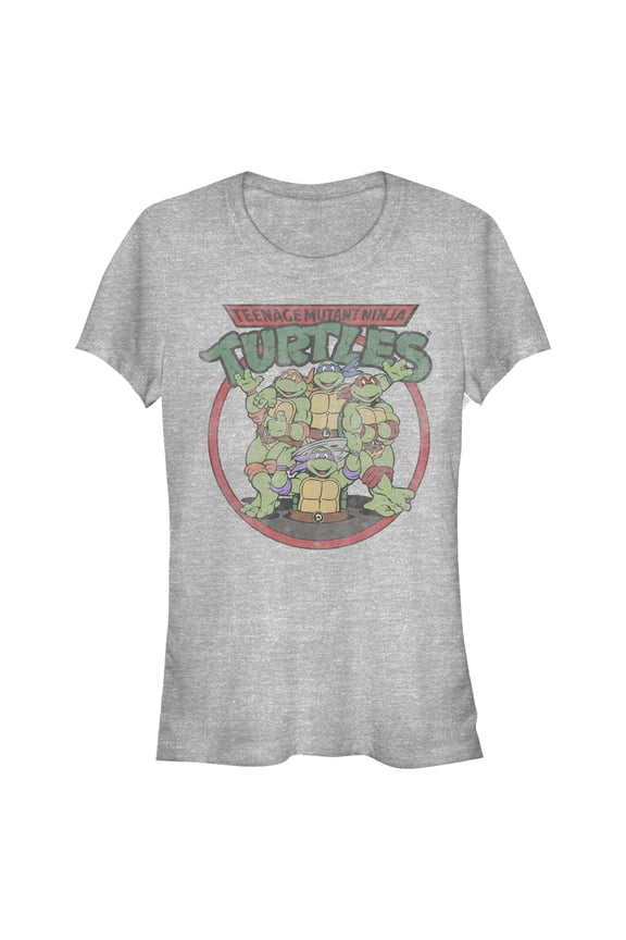 Junior's Teenage Mutant Ninja Turtles Distressed Ninjas Circle Graphic Tee Athletic Heather Small