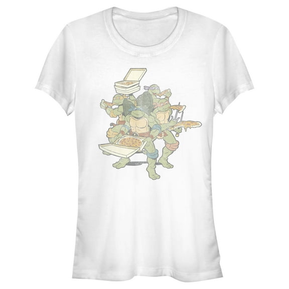 Junior's Teenage Mutant Ninja Turtles Distressed Pizza Lovers Graphic Tee White Medium