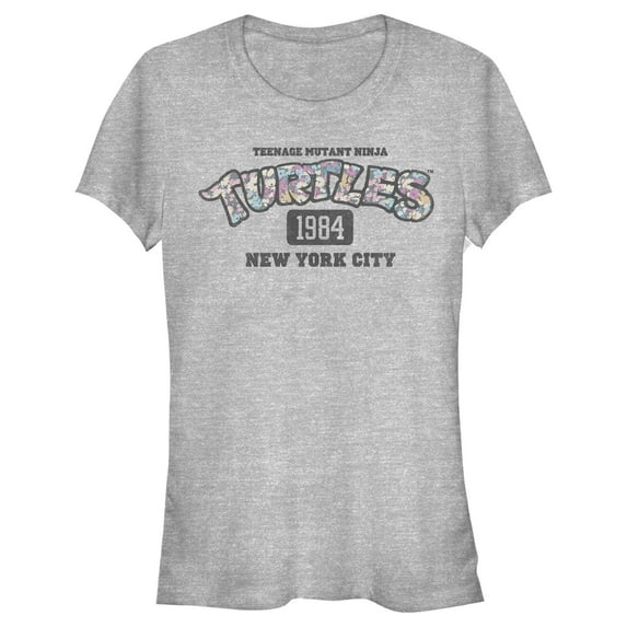 Junior's Teenage Mutant Ninja Turtles New York City 1984 Floral Logo Graphic Tee Athletic Heather X Large
