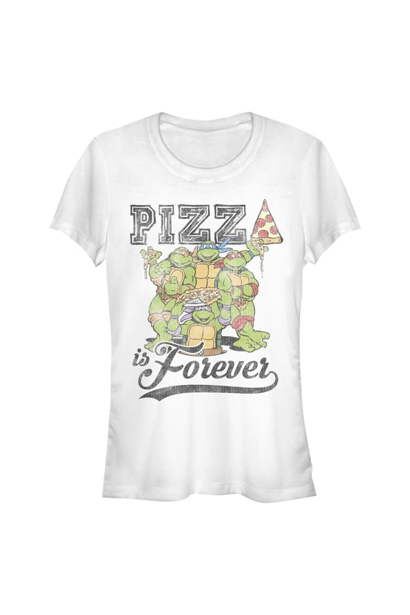 Junior's Teenage Mutant Ninja Turtles Pizza Is Forever Graphic Tee White Large