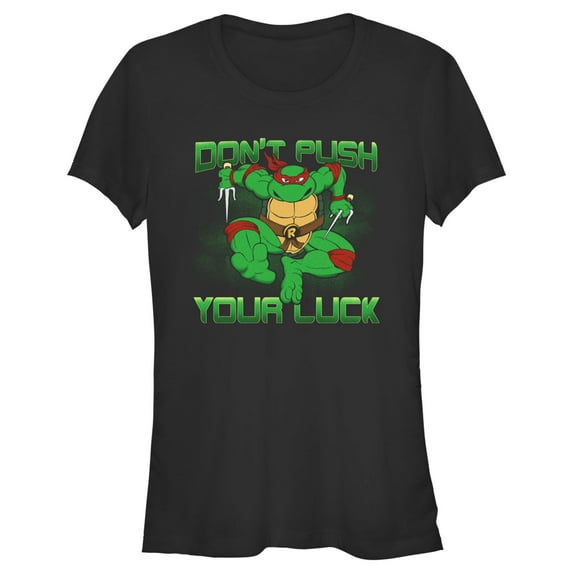 Junior's Teenage Mutant Ninja Turtles St. Patrick's Day Raphael Don't Push Your Luck Graphic Tee Black 2X Large