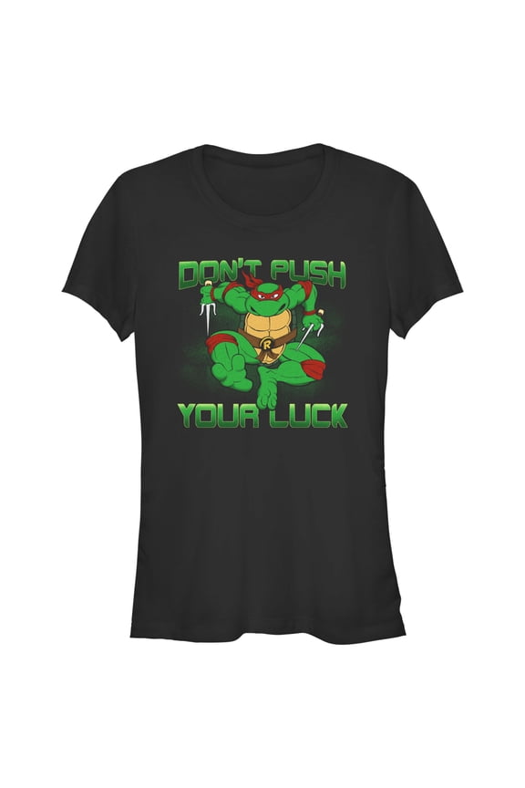 Junior's Teenage Mutant Ninja Turtles St. Patrick's Day Raphael Don't Push Your Luck Graphic Tee Black 2X Large