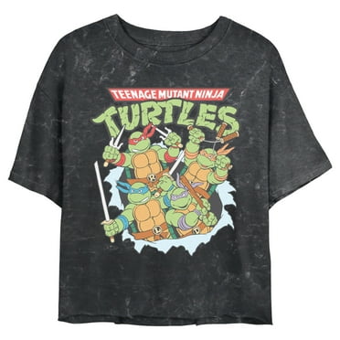 Junior's Teenage Mutant Ninja Turtles Team in Action Graphic Crop T-Shirt Black Medium