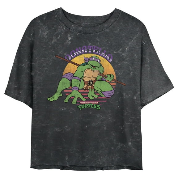 Junior's Teenage Mutant Ninja Turtles Vintage Donatello in Action Graphic Crop T-Shirt Black 2X Large