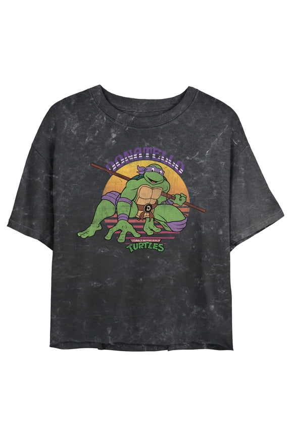 Junior's Teenage Mutant Ninja Turtles Vintage Donatello in Action Graphic Crop T-Shirt Black X Large