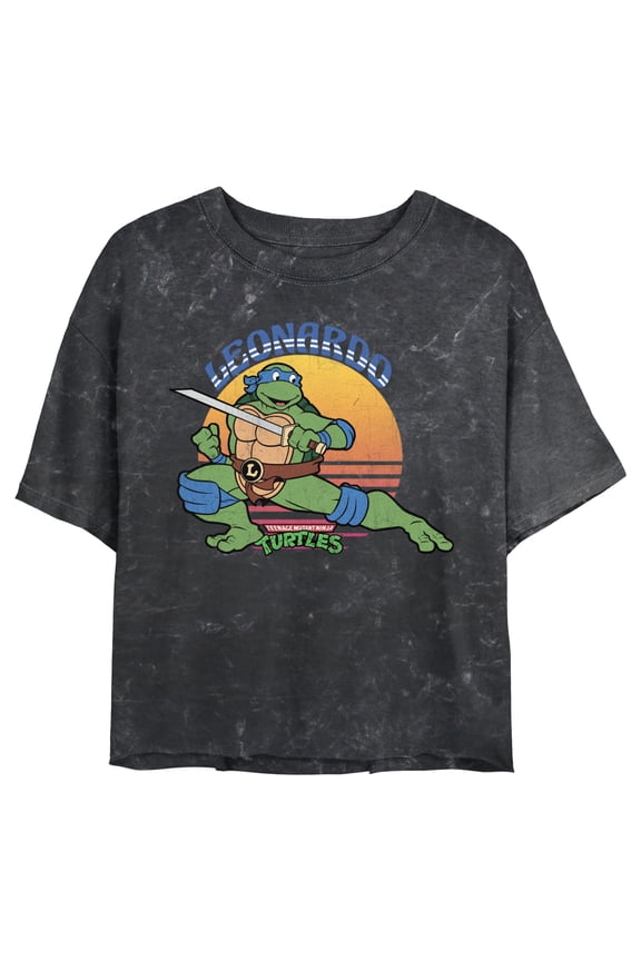 Junior's Teenage Mutant Ninja Turtles Vintage Leonardo in Action Graphic Crop T-Shirt Black Large