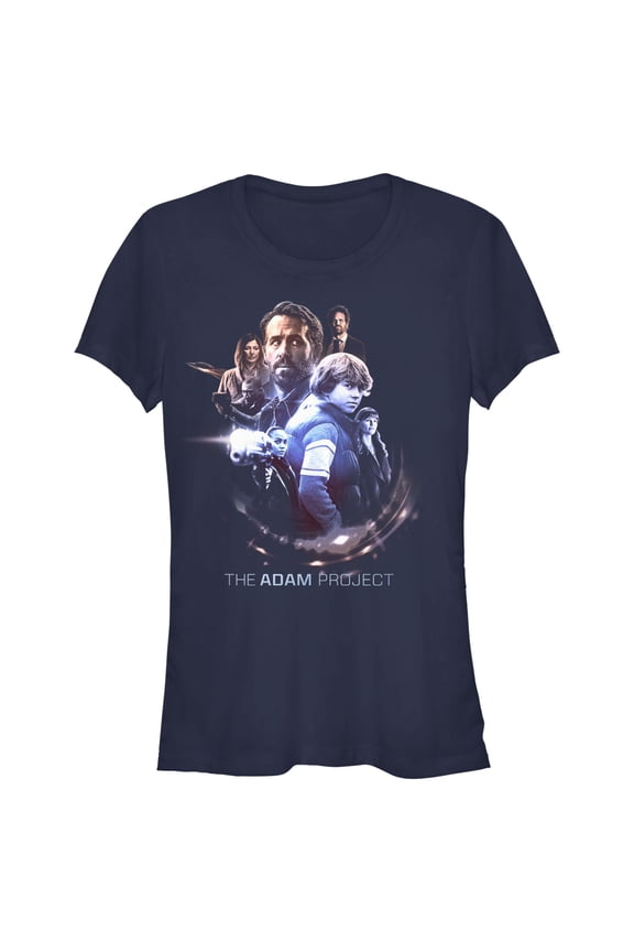 Junior's The Adam Project Future Past Character Collage Graphic Tee Navy Blue Small
