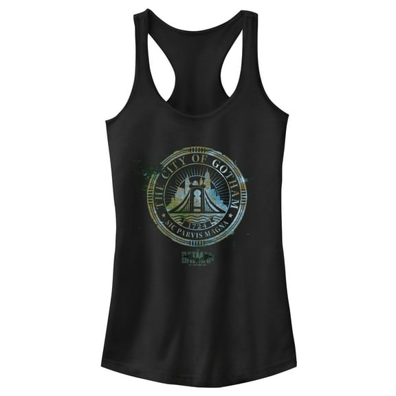 Junior's The Batman City of Gotham  Racerback Tank Top Black X Small