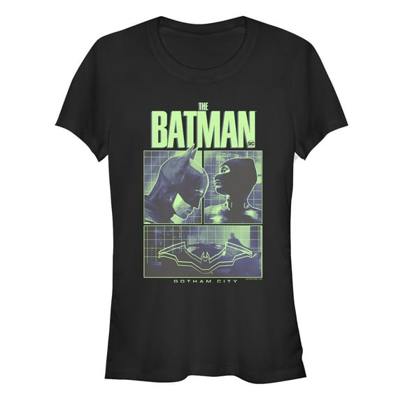 Junior's The Batman Dark Knight and Catwoman Panels  Graphic Tee Black Large