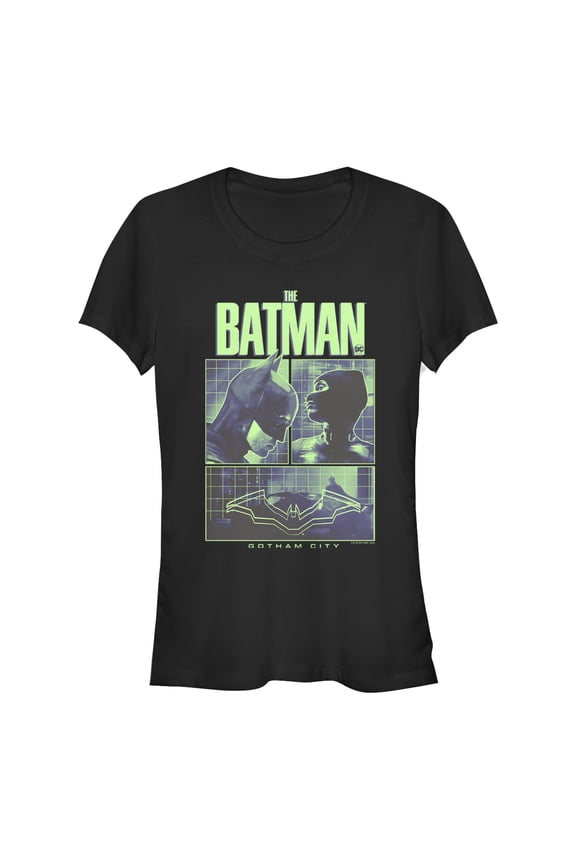 Junior's The Batman Dark Knight and Catwoman Panels Graphic Tee Black Large