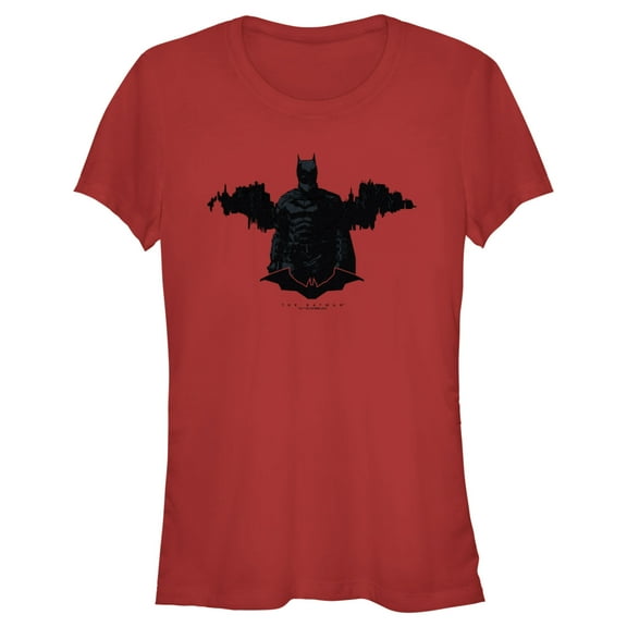 Junior's The Batman Gotham Silhouette Graphic Tee Red Medium