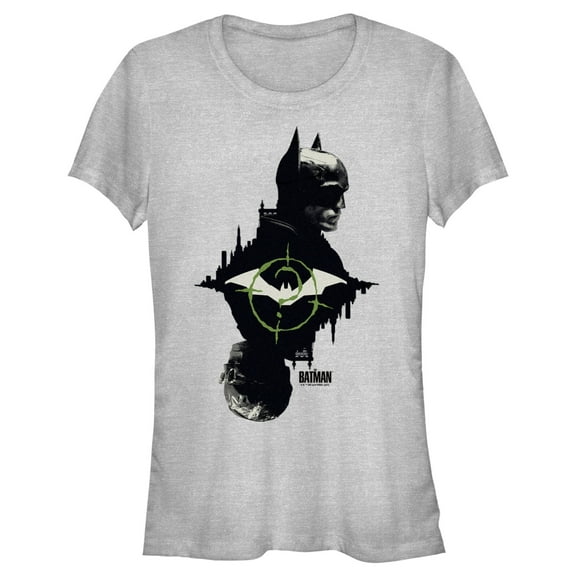 Junior's The Batman Mirror Riddler Skyline  Graphic Tee Athletic Heather 2X Large
