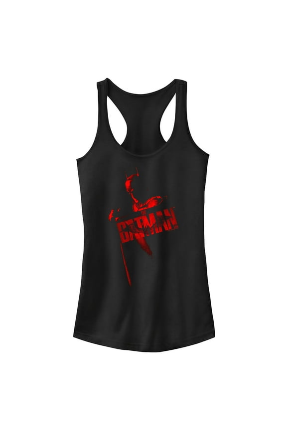 Junior's The Batman Red Shadows Racerback Tank Top Black Small