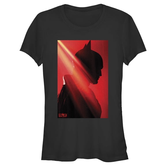Junior's The Batman Red and Black Silhouette Side Profile Graphic Tee Black Small