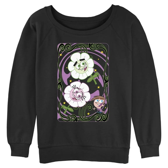 Junior's The Fairly OddParents Cosmo and Wanda Floral Card  Sweatshirt