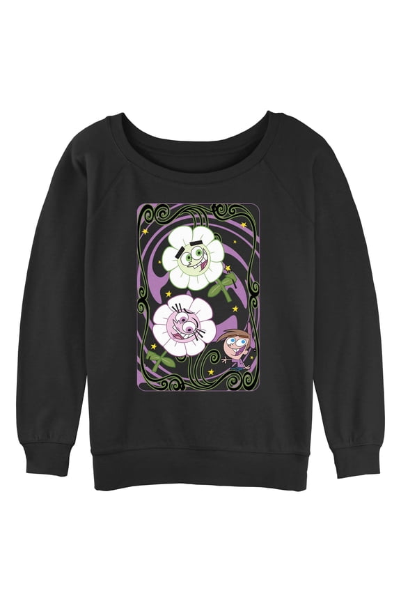 Junior's The Fairly OddParents Cosmo and Wanda Floral Card Sweatshirt
