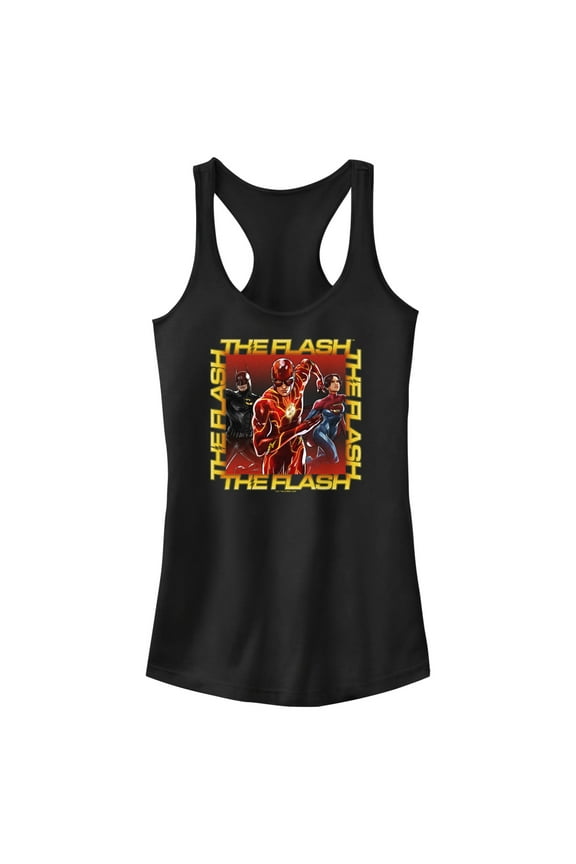 Junior's The Flash Boxed Superheroes Racerback Tank Top Black Small