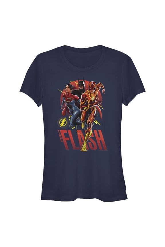 Junior's The Flash Distressed Heroes Graphic Tee Navy Blue 2X Large