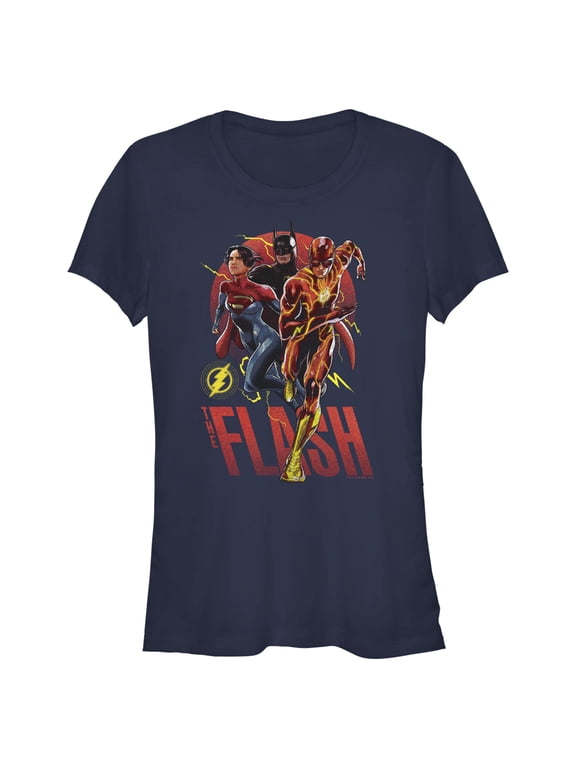 Junior's The Flash Distressed Heroes Graphic Tee Navy Blue Medium
