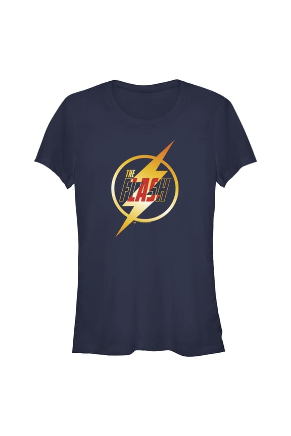 Junior's The Flash Gold Lightning Emblem Graphic Tee Navy Blue Medium