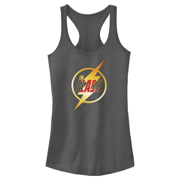 Junior's The Flash Gold Lightning Emblem Racerback Tank Top Charcoal Small
